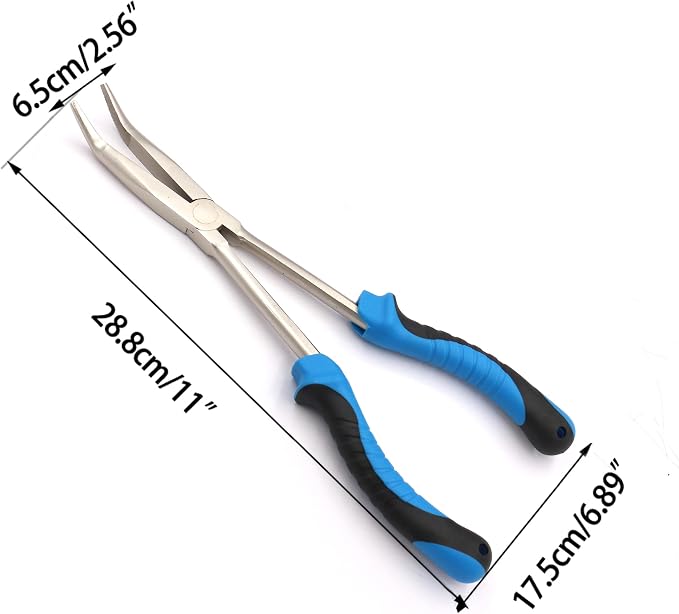 11" Long Nose Fishing Pliers, Straight & Bent Jaws, PTFE Coated Corrosion Resistant, Hook Remover & Braid Cutter Fishing Needle Nose Pliers, Saltwater Freshwater Gear for Bass Snook Trout