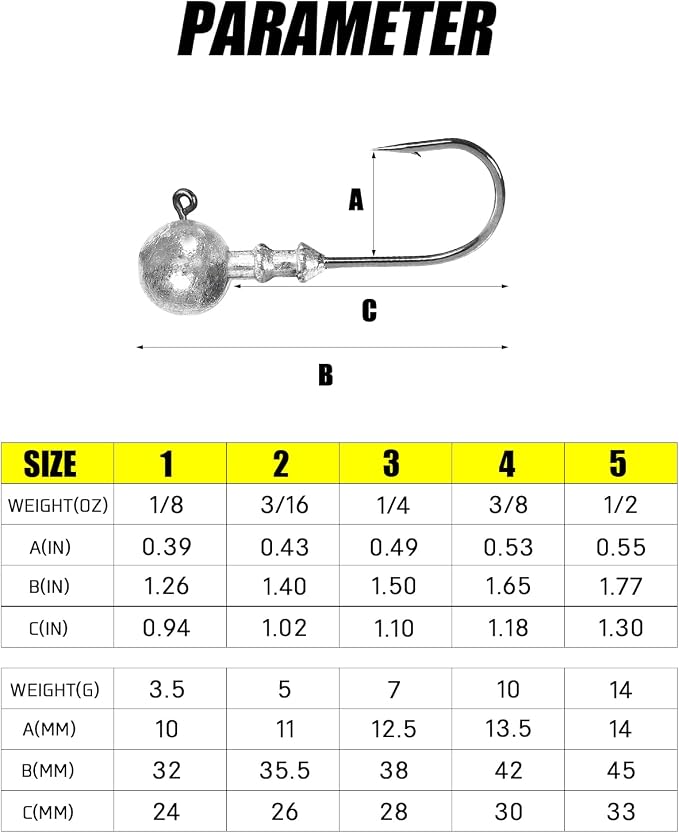 AMYSPORTS Bass Saltwater Jig Head Hooks Freshwater Sharp Jig Hooks Lead Round Ball Fishing Jigs Lead 1/8oz-1/2oz