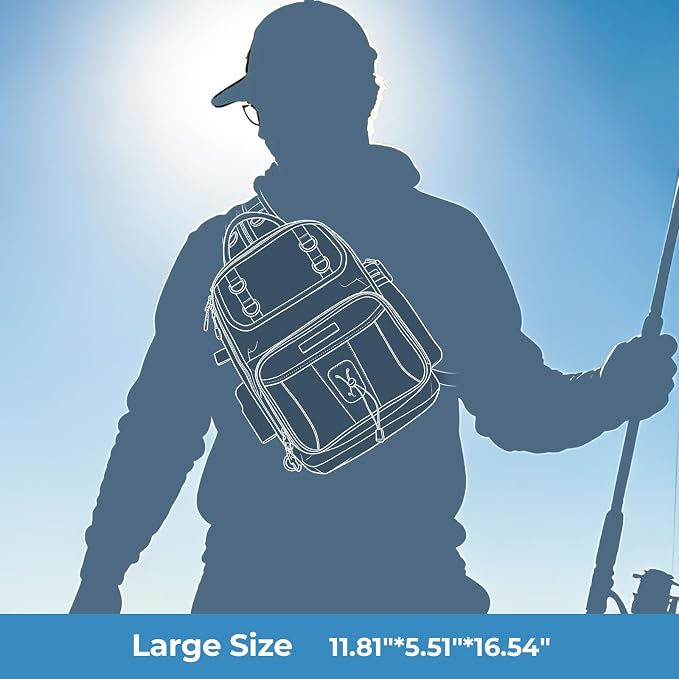 KastKing BaitSpace Fishing Sling Bag, Fishing Backpack with Rod & Beverage Holder, Tackle Bag for Fishing Gear