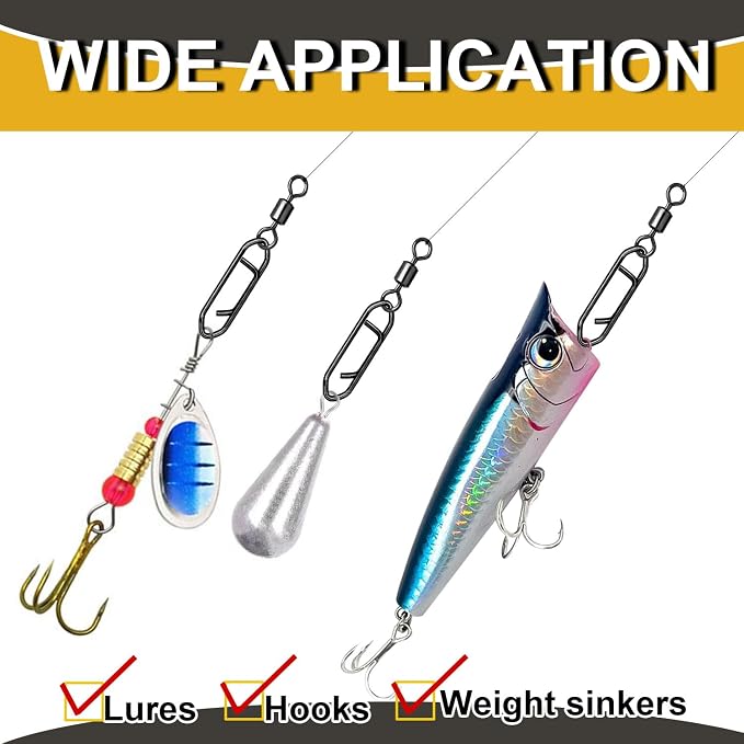 Snap Swivels Fishing Speed Clips for Quick Change, 70pcs Fishing Power Clips Barrel Swivels High Strength Clips Snap Freshwater Saltwater Popper Crankbait Lures Quick Snaps Connectors 6 Sizes