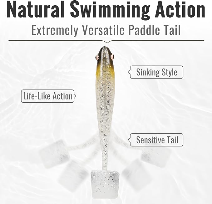 TRUSCEND Shadtale Easy Catch Soft Fishing Lures, Unique Vibration and Action for Various Rigs, Paddle Tail Swimbaits Trailer for Bass, Trout, Crappie, Walleye, Redfish, Saltwater & Freshwater Fishing