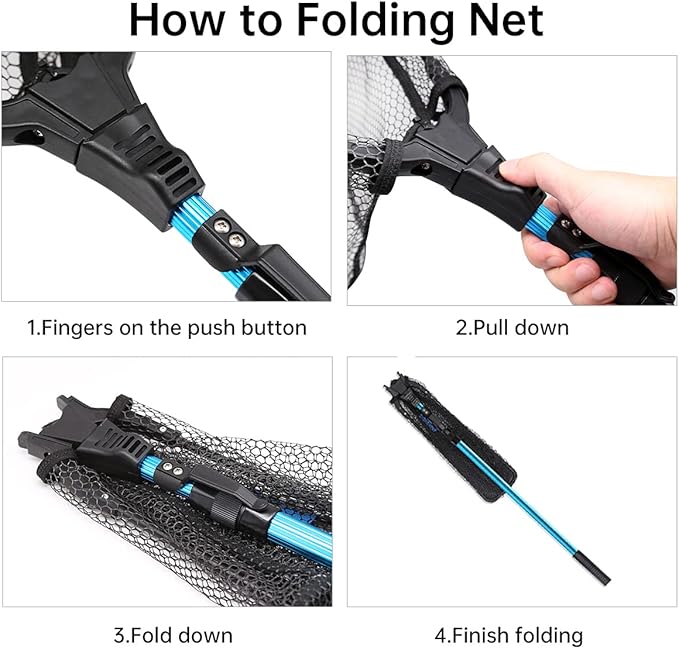 SAN LIKE Fishing Net Fish Landing Net Collapsible Fish Net with Anti-Slip Telescoping Rubber Pole Handle for Kids Adults in Saltwater Freshwater Multi-Size Extending to 37/42/43/51/69/71/89/98inch