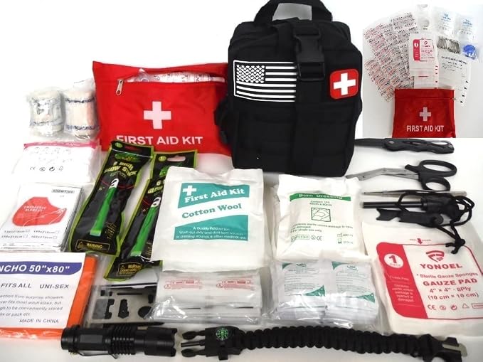 Galaxy 251 Pcs First Aid Kits for Survival Emergency Trauma Military Tactical Medical Hunting Camping Hiking Fishing IFAK EMT Bag (Black Color 251 Pcs)