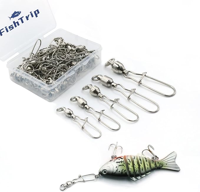 FishTrip Snap Swivels 30Pack Ball Bearing Fishing Swivels Saltwater 0#-10# Duo Lock Barrel swivels Fishing Clips Swivels Fishing Tackle