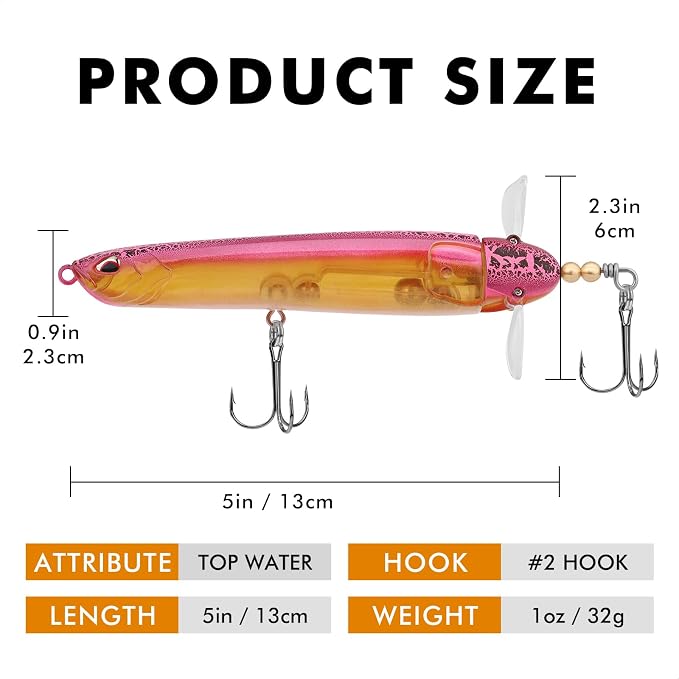 TRUSCEND Popobait Easy Catch Fishing Lures with BKK Hooks, Instant Startup, Longer Cast, Balanced Spray/Sound/Swim, Plopper Topwater Lures for Bass, Trout, Pike, Walleye, Freshwater Saltwater Fishing