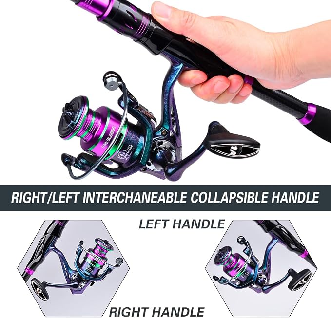 Fishing Rod and Reel Combo - 6.9ft Telescopic Spincast Rod with Left Handed Baitcasting Reel Combos - Sea Saltwater Freshwater Ice Bass Fishing Tackle Set - Fishing Rods Kit