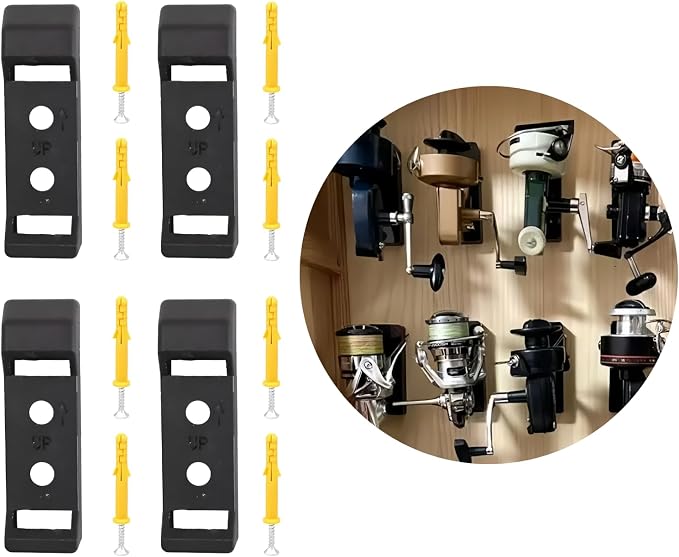 4 Pieces Fishing Reel Display Holder, Fishing Reel Wall Mount Rack, Display Stand Fishing Reel, Fish Gear Equipment Organization Storage Rack