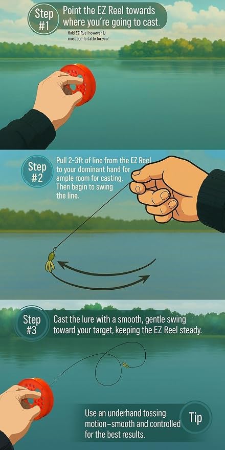 EZ Reel Fishing Kit – Pocket Size Handline Fishing Reel | Ultimate Compact Rodless Reel Fishing Kit for Hiking, Outdoors, and Adventure.