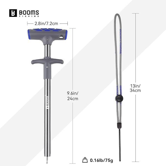 Booms Fishing Hook Remover Tool: 9.6" Squeeze-Out Fish Dehooker for Saltwater and Freshwater, Quick Release Aluminium Fish Hook Extractor with Lanyard, Fishing Tools for Men, XW20