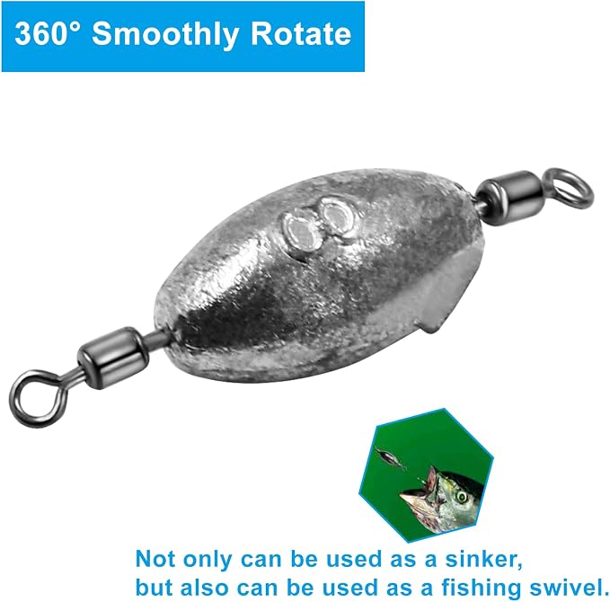Uenhoy Fishing Weights Inline Trolling Fishing Sinker Tackle with Inner Swivels, Oval Drop Casting Fishing Weight Sinkers