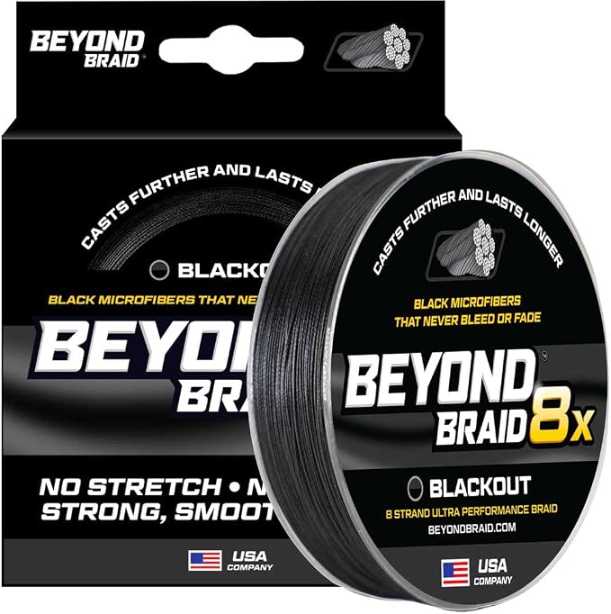 Beyond Braid Braided Fishing Line -Super Strong - Abrasion Resistant - No Stretch -Blue Camo, Moss Camo, White, Green, Pink, Blue, 4 Strand 8 Strand