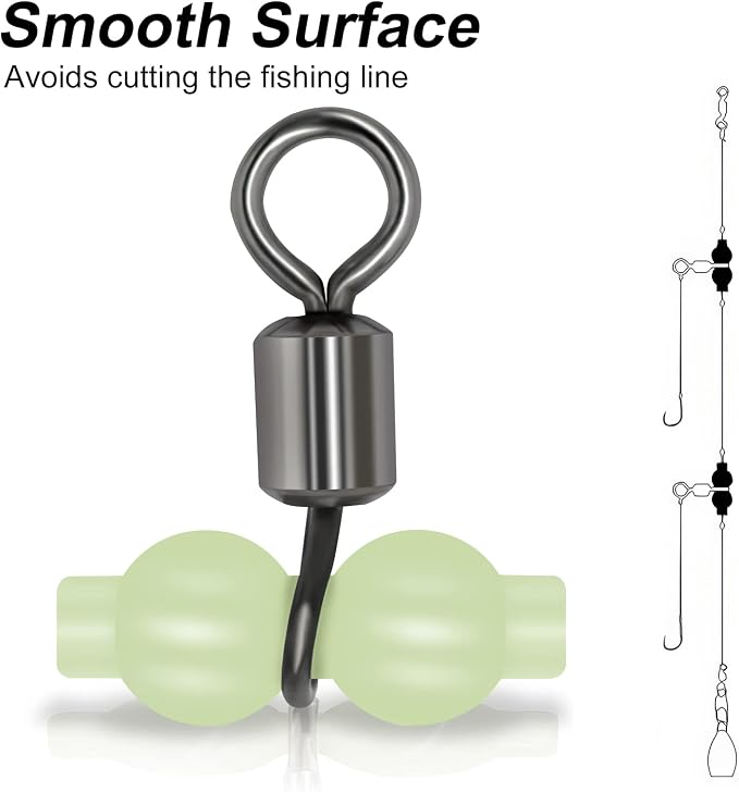 Goture Fishing Swivels, 3 Way Swivels Fishing Tackle, T Shape Cross Line Rolling Swivels with Luminous Beads Saltwater Freshwater,Three Way Fishing Swivels Barrel Swivels for Catfish Rig Surf Rig