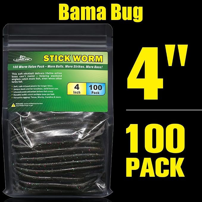 Wacky Worms Soft Plastic for Bass Fishing Lures–100 Pack 4" & 5" Stick Baits Wacky, Texas, Neko & Drop Shot Rigs–Bulk Soft Lure