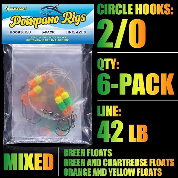 Pompano-Rigs-for-Surf-Fishing-Saltwater-Gear with Double Circle & Wide Gap Hook-6-Pack Surf Fishing Tackle