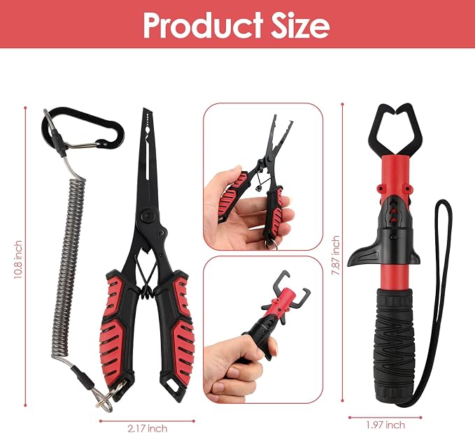 mouhike Fishing Pliers Fish Lip Gripper Fishing Tool Kit Muti-Function Saltwater Fishing Line Cutter Hook Remover with Sheath Lanyard, Fly Ice Fishing Gear Fishing Gifts for Men Women
