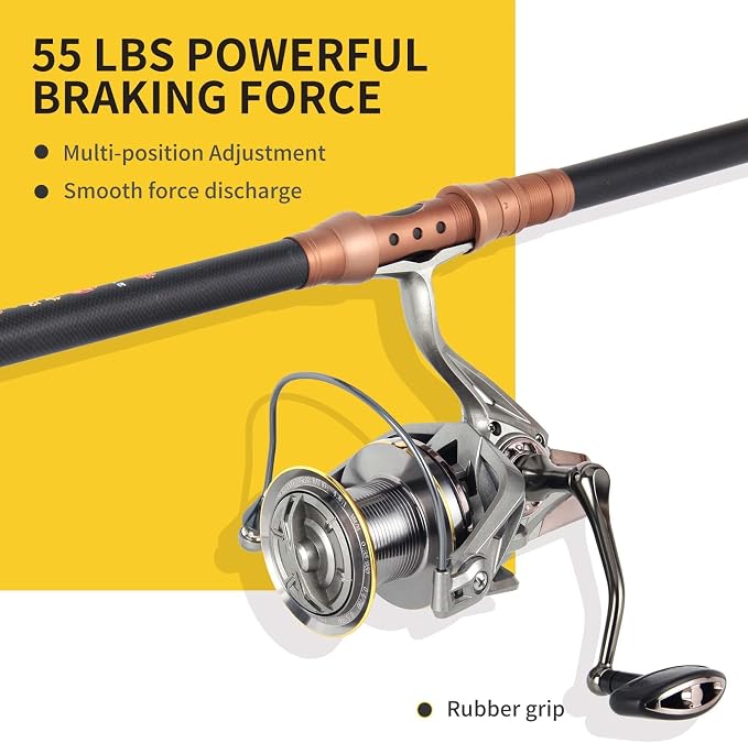 HAUT TON Spinning Reel 8000/9000/10000/12000/14000,6+1BB Metal Surf Fishing Reels,4.8:1 Gear Ratio 55lbs Drag Heavy Long Casting Inshore Saltwater Monster Fish