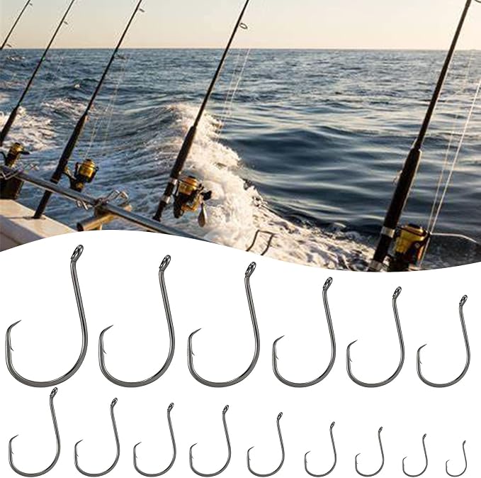 Dr.Fish 100 Pack Octopus Circle Hooks, Saltwater & Freshwater Fishing Hooks, #8-#10/0, Offset, Catfish, Tuna, Striper, Snapper, Bass Fishing