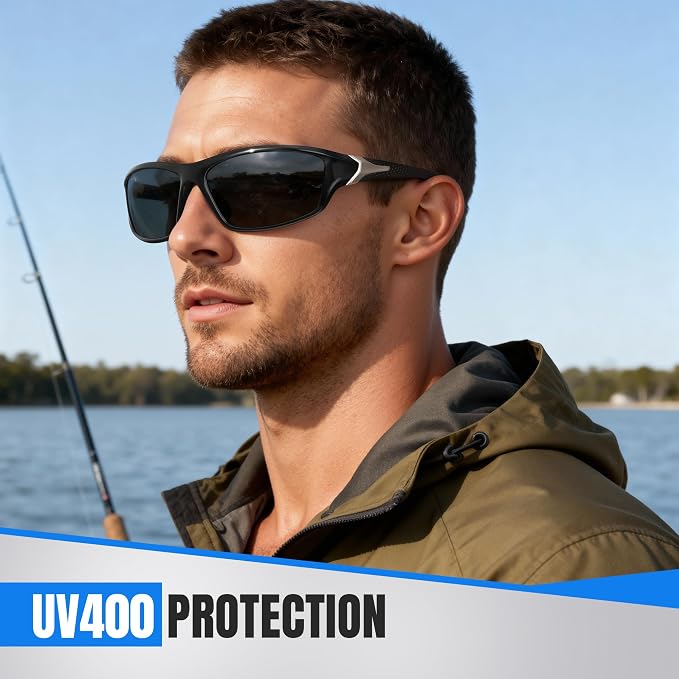 Polarized Sports Sunglasses for Men - Wrap Around Mens Sunglasses UV Protection for Fishing Cycling Driving