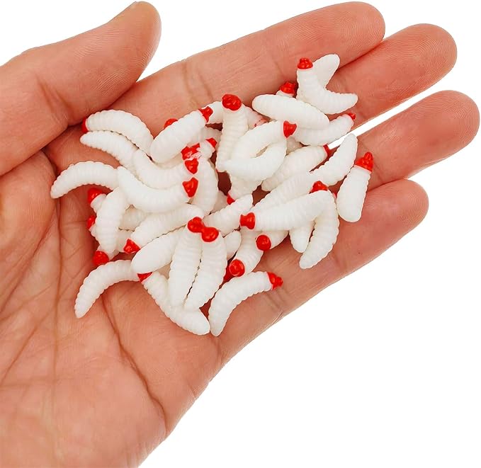 50pcs-1Inch Bass Fishing Worms Lures,Silicone Soft Maggot Baits Bread Worm Fishing Lure,5 Color