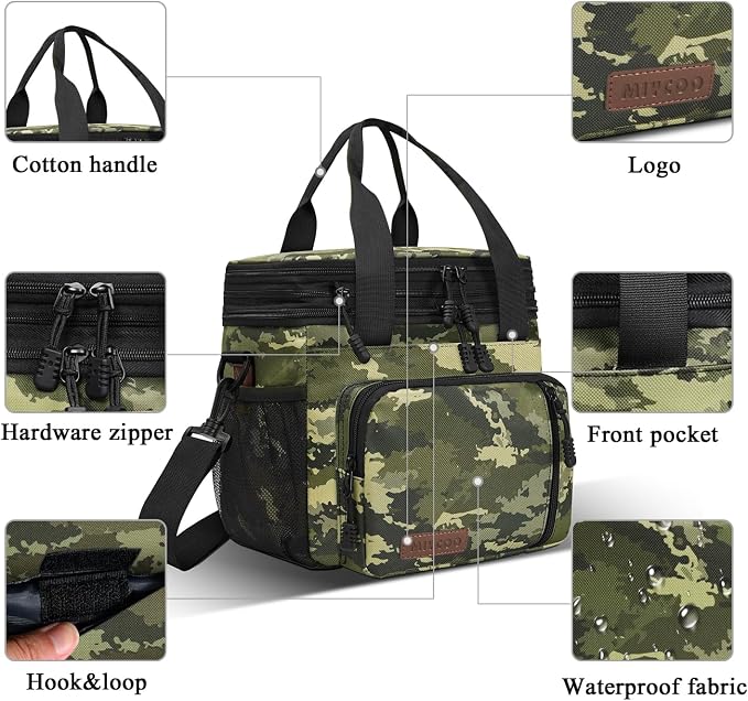 MIYCOO Lunch Bag & Lunch Box for Men Women, Double Deck Leakproof Insulated Soft Large Adult Camping Cooler bag for Work, Beach, Picnic, Travel (Camouflage, 15L)