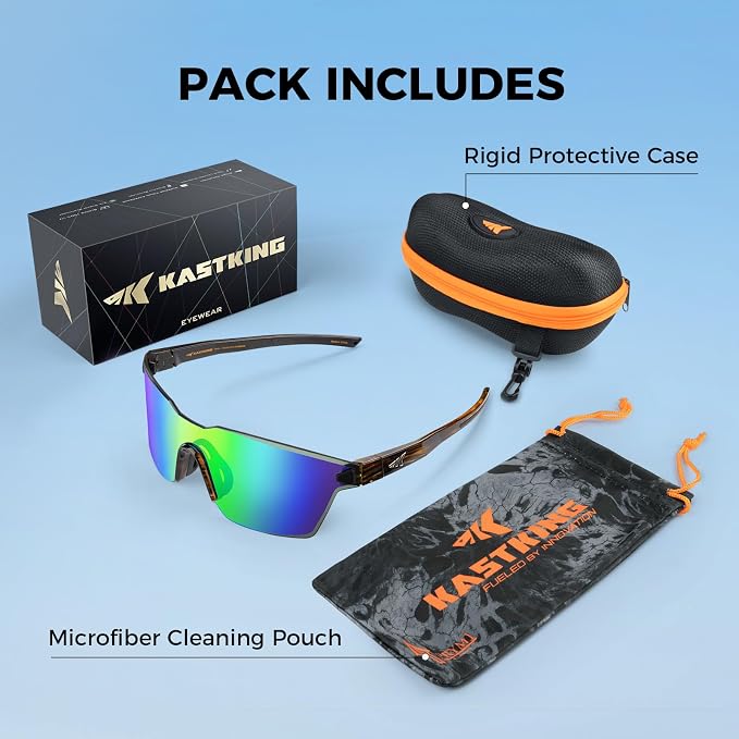 KastKing Tarkio Polarized Fishing Sunglasses, Large Single PC Lenses, Rimless Wrap Design, UV400 Protection Sports Sunglasses