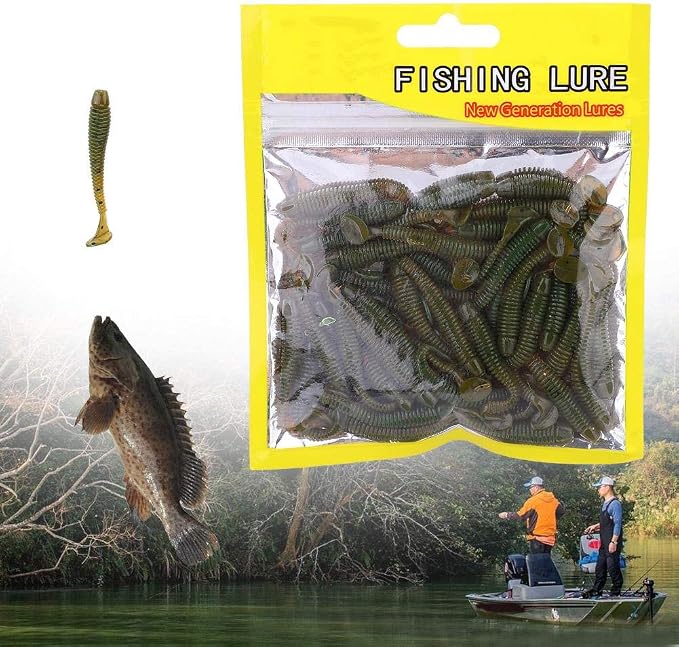 Tbest 50 Pcs 5cm Soft Fishing Lures, Plastic Fishing Bait T-Tail Grub Worm Baits Fish Tackle Accessory 9 Colors