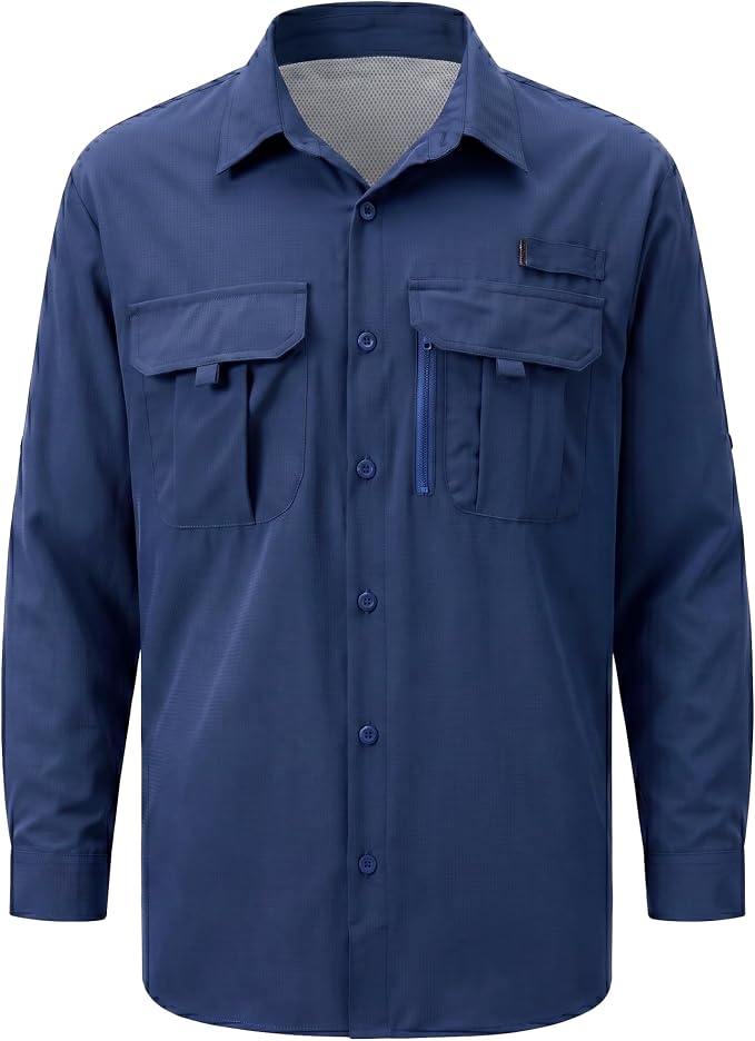 Men's Long Sleeve Fishing Shirts UPF 50+ Sun Protection Quick Dry Shirts Button Down Shirt for Hiking Camping