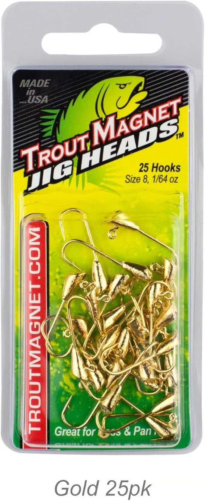 Trout Magnet Jig Heads - 1/64 oz - 25 Pack - Shad Dart Head Shape Hook with Lure Body Securing Barb - Balanced Jigs and Hooks for Trout, Crappie, Bass, Panfish - Freshwater Saltwater Fishing Gear