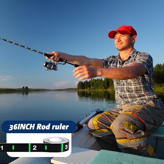 Gemscream 6 Pcs Rod Ruler 36'' Fish Measuring Decals Measuring Tape Stickers Transparent Tape Measure Kayak Fishing Accessories for Rod Boat Kayak (Black,Green)