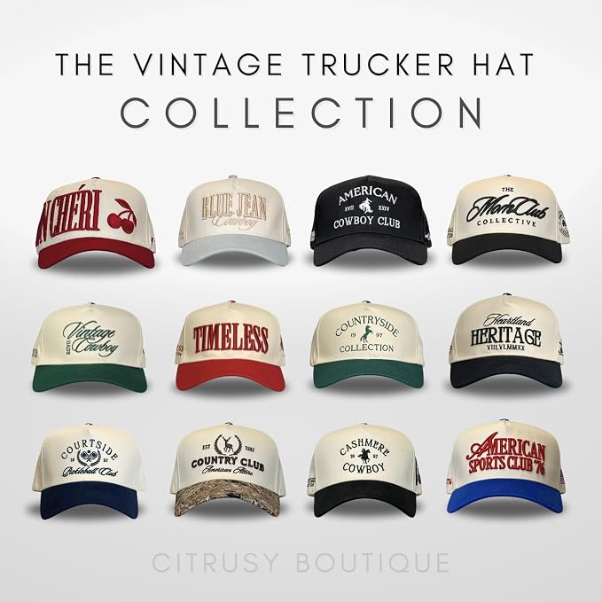 Vintage Western Trucker Hat | Men & Women | Country Cute Caps for Cowgirls Cowboys | Camo Denim Embroidered Cotton | Snapback
