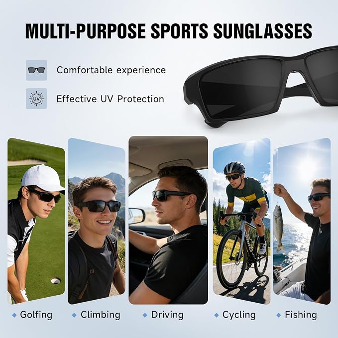 Polarized Sports Sunglasses for Men Women - Wrap Around Sun Glasses with UV Protection Fishing Cycling Running