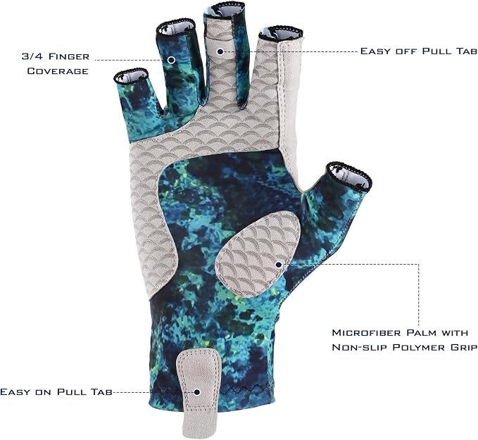 KastKing La Sal Fishing Gloves UPF50+ Sun Gloves UV Protection Fingerless Gloves Men Women for Outdoor, Kayaking, Rowing, Paddling, Canoeing, Hunting