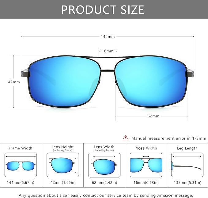 SUNGAIT Ultra Lightweight Rectangular Polarized Sunglasses Men UV400 Protection