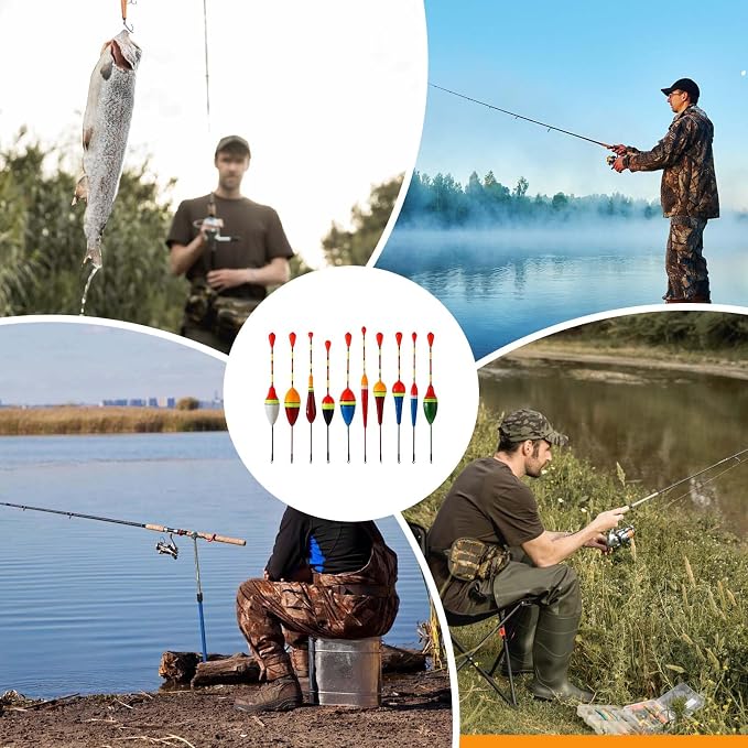 Giantree Fishing Floats Fishing Bobbers,10 Pcs Oval Trout Float Foam Fishing Floats Wood Slip Fishing Bobbers, Bobber Stopper Spring Stick Slip Floats Accessories for Catfish Trout Bass Fishing Line