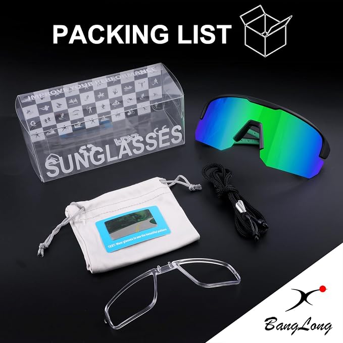 BangLong Lightweight Polarized Sports Sunglasses for Men Women, UV400 Protection Wrap-Around Sunglasses for Running Cycling