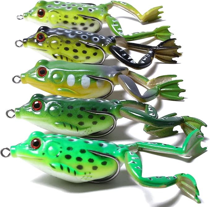 Frog Lure, Topwater Fishing Lures, Frog Lures for Bass Fishing, Top Water Frog Soft Swimbaits with Weedless Fishing Lures for Bass Trout Pike Snakehead,5pcs with Box