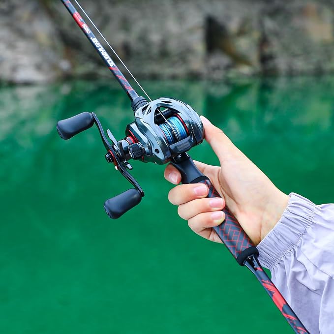 Sougayilang Fishing Rod and Reel Combo, Baitcasting Combo, Baitcaster Reel with 2-Piece Durable Carbon Fiber Casting Rod for Freshwater