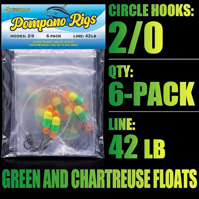 Pompano-Rigs-for-Surf-Fishing-Saltwater-Gear with Double Circle & Wide Gap Hook-6-Pack Surf Fishing Tackle