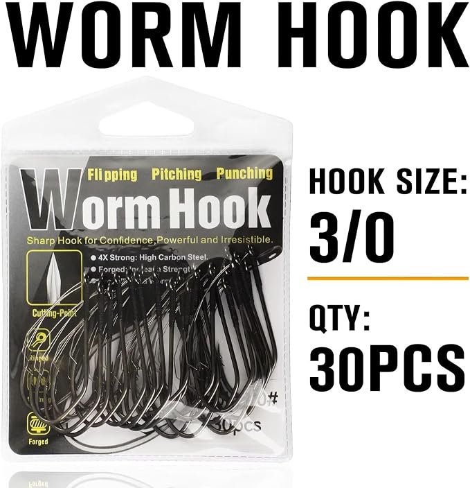 Dovesun Weedless Worm Hooks Wacky Rig Hooks Texas Rig Hooks 30PCS Professional V Bass Fishing Hooks for Freshwater Saltwater 1/0 2/0 3/0