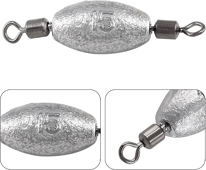 Hitefu Fish Weight Sinkers, Inline Weights Lead Fishing Weights Trolling Sinkers, Egg Sinkers for Bottom Fishing (3/8, 1/2, 3/4oz)