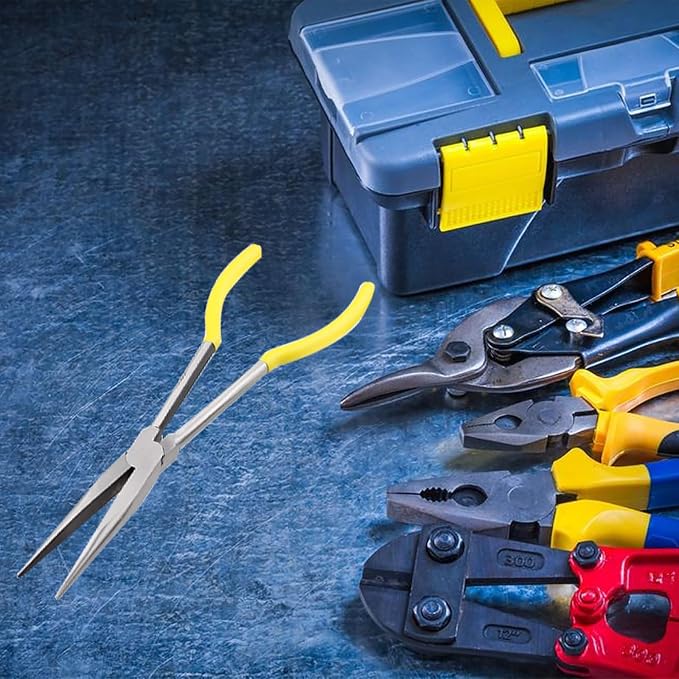 11 Inch(28cm) Long Reach Long Nose Pliers | Designed for Mechanics, Technicians, and Contractors | Work with Delicate or Difficult-to-Reach Pieces | Milled-Jaws | Steel “Needle Nose(Yellow)