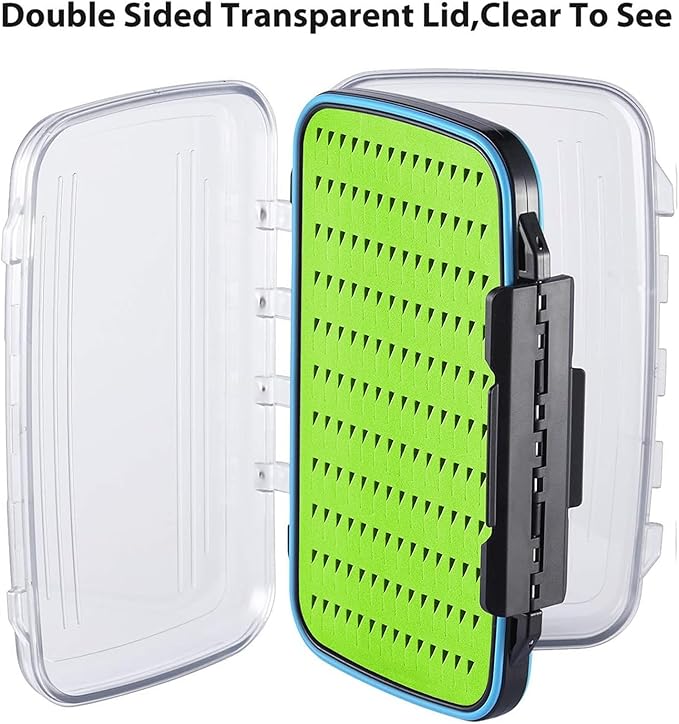 Gonex Fly Boxes for Fly Fishing Jig Boxes Two-Sided Waterproof Lightweight Fly Fishing Box Easy Grip Transparent Lid Fly Fishing Lures Box, 7.3"x 4.6"x 1.5", Green