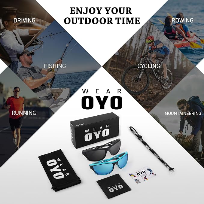 WEAROYO Polarized Sports Sunglasses for Men Women,Fishing Driving Rectangular Goggles UV400 Protection