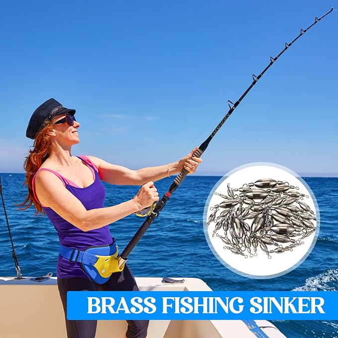 Seenelling 48 Pcs Trolling Sinkers with Swivels Brass Fishing Sinker Different Sizes Egg Sinkers Fishing Weights Saltwater Bullet Sinker with Swivel Rolling Removable Freshwater