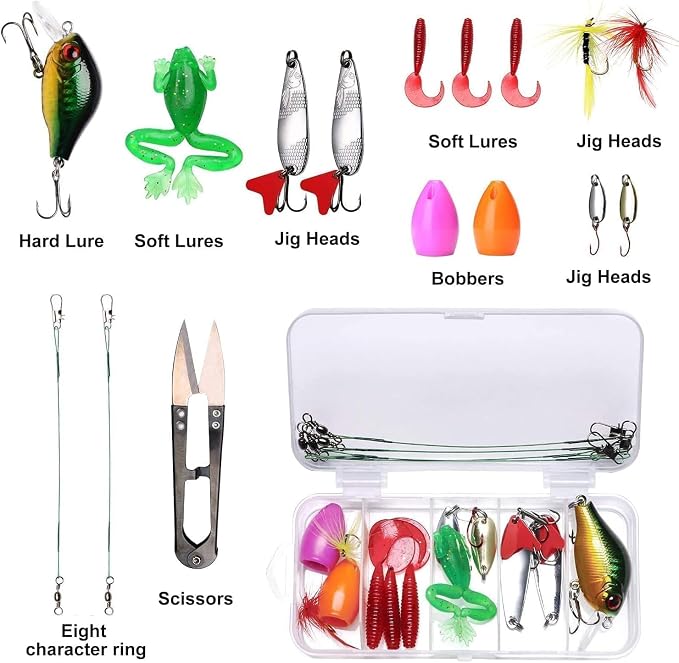 Portable Fishing Spinning Rod and Reel Combo Set Carbon Fiber Fluorescent Rod Tip, with Fishing Lures Line Carrier Bag Kits for Travel Surf Saltwater Freshwater
