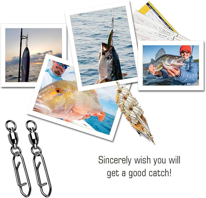 AMYSPORTS High Strength Snap Swivels Stainless Bearing Rolling Fishing Swivel Freshwater Snap Swivels Fishing Clip Steel Black Nickel