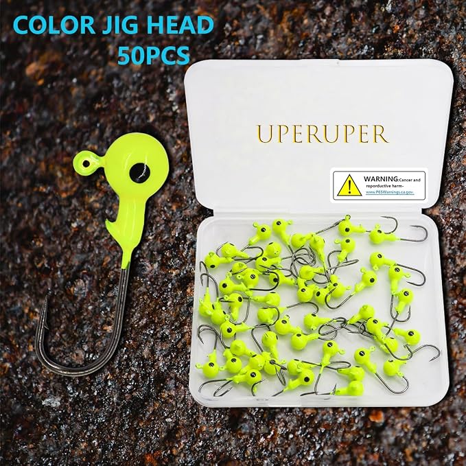 50pcs Fishing Jig Heads Set, Red Round Ball Fishing Hooks for Saltwater Freshwater Swimbait Bass, 1/8oz 1/6oz 1/4oz 1/19oz