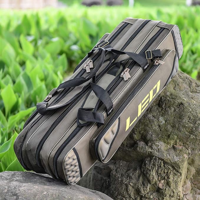 Lixada Fishing Rod Case Potable Canvas Fishing Pole Tools Reel Storage Bag Durable Fishing Gear Tackle Carry Cases 3 Layer, 90cm