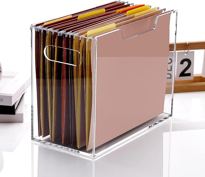 Acrylic Hanging File Organizer, Letter Size Clear Magazine Rack Folders Holder, Large Capacity Storage Box for Desk Office School, No Assembly Required