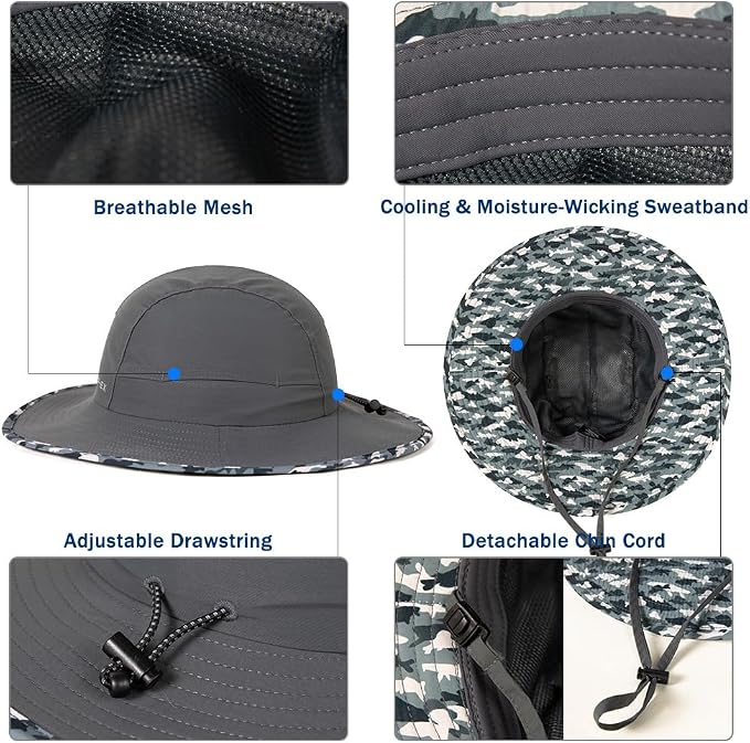 TOP-EX XL/XXL Waterproof Mens Sun Hat Wide Brim UPF 50+ Bucket Hat for Women Sun Protection Outdoor Hiking